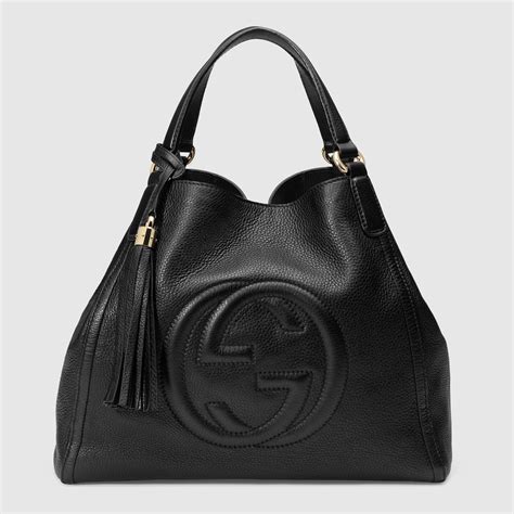 gucci nouveau leather shoulder bag black|Gucci soho shoulder bag large.